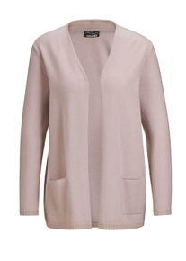 Strickjacke GOLDNER "Kurzgr&ouml;&szlig;e Cardigan in langer offener Form", Damen, Gr. 25, beige (sand), Obermaterial: 100% Kaschmir WS., figurumspielend, eng Rippe, Pullover Strickjacke, Aufwendig in Form gestrickt