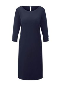 Etuikleid GOLDNER "Kurzgr&ouml;&szlig;e Jerseykleid mit Krepp-Qualit&auml;t", Damen, Gr. 25, K-Gr, blau (marine), Obermaterial: 95% Polyester PES. 5% Elasthan EL., figurumspielend, Kleider Etuikleid, seitliche Nahttaschen