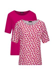 Kurzarmshirt GOLDNER "Kurzgr&ouml;&szlig;e Stilvolles Shirt-Duo mit Muster-Mix", Damen, Gr. 19, pink (pink, pink, gemustert), Obermaterial: 95% Viskose CV. 5% Elasthan EL., gerade, Shirts Kurzarmshirt, stretchbequemer Viskosejersey