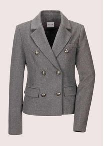 Madeleine Mode Longblazer MADELEINE "Blazer Kurzblazer mit Glanz-Akzenten", Damen, Gr. 42, grau (graphit), Obermaterial: 50% Polyester PES. 50% Wolle WO., Modern, normal, Blazer Longblazer