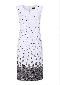 Abendkleid GOLDNER "Etuikleid mit Blumenprint, Jerseyqualit&auml;t", Damen, Gr. 48, N-Gr, schwarz-wei&szlig; (schwarz, wei&szlig;, gemustert), Obermaterial: 95% Polyester PES. 5% Elasthan EL., keine/nicht relevant, Kleider Abendkleid, Gehschlitz