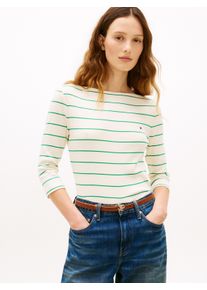 3/4-Arm-Shirt Tommy Hilfiger "NEW CODY SLIM BOAT-NECK", Damen, Gr. L (42/44), fine stp calico, courtside gr&uuml;n, Jersey, Obermaterial: 100% Baumwolle, gestreift, slim fit h&uuml;ftlang, U-Boot-Ausschnitt, abgesteppt, Shirts 3/4-Arm-Shirt, mit Logostickerei
