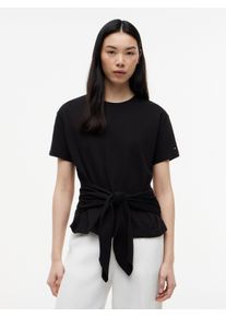 Kurzarmshirt Tommy Hilfiger "CO SLUB KNOT SS TEE", Damen, Gr. XS (34), schwarz, Single Jersey, Obermaterial: 100% Baumwolle, unifarben, gerade kurz, Rundhals, Shirts Kurzarmshirt, mit Bindeg&uuml;rtel in der Taille