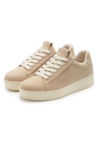 Sneaker ELBSAND "Freizeitschuh, Lederschuh, Ledersneaker, Turnschuh, Schn&uuml;rschuhe", Damen, Gr. 41, beige, Obermaterial: 100% Rindsleder. Decksohle: 100% Textilmaterial. Futter: 100% Textilmaterial. Laufsohle: 100% Synthetik, unifarben, Basic, Schuhe Sneaker, aus Leder mit Plateausohle und austauschbaren Schn&uuml;rsenkeln