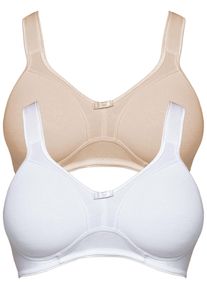 Entlastungs-BH SuSa "2er Pack Entlastungs BH ohne B&uuml;gel Basics", Damen, Gr. 85, Cup A, bunt (wei&szlig; cappuccino), Stoff, Obermaterial: 97% Baumwolle CO. 3% Elasthan EL., BHs Entlastungs-BH