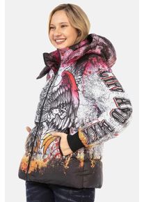 Cipo & Baxx Winterjacke CIPO & BAXX "Jacken", Damen, Gr. L, beige (ecru), Stoff, 100% Polyester, bedruckt, regular fit normal, Jacken Winterjacke, mit knalligem Allover-Print, WM130