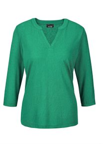 Kurzarmshirt GOLDNER "Kurzgr&ouml;&szlig;e Modisches 3/4-Arm-Oberteil", Damen, Gr. 23, gr&uuml;n, Obermaterial: 80% Polyester PES. 20% Viskose CV., Basic, normal, V-Ausschnitt, Tubular, Shirts Kurzarmshirt, Formblende