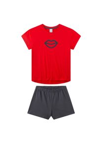 Schlafanzug Sanetta "Pyjama Pyjama Teenager Kiss kurz", M&auml;dchen, Gr. 164, bunt (schwarz, rot), Obermaterial: 100% Baumwolle CO., Homewear-Sets Schlafanzug