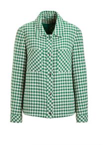 Jackenblazer GOLDNER "Kurzgr&ouml;&szlig;e Blazer mit Hahnentrittmuster", Damen, Gr. 22, gr&uuml;n (gr&uuml;n, wei&szlig;, gemustert), Obermaterial: 62% Baumwolle CO. 23% Polyester PES. 11% Polyacryl PAN. 4% sonstige Fasern AF., Manschette, Blazer Jackenblazer, aufgesetzte Brusttaschen