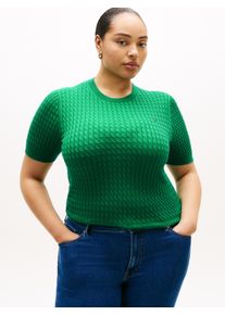 Rundhalspullover Tommy Hilfiger Curve "CRV CO CABLE FINE GG CNK S/S SWT", Damen, Gr. 48, courtside gr&uuml;n, Strick, Obermaterial: 100% Baumwolle, Zopfmuster, regular fit normal, Rundhals, Rippb&uuml;ndchen, Pullover Rundhalspullover, in gro&szlig;en Gr&ouml;&szlig;en, mit Zopfmuster