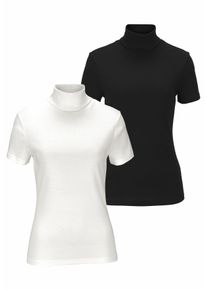 Rollkragenshirt Flashlights, Damen, Gr. 44/46 (L), schwarz-wei&szlig; (wollwei&szlig;, schwarz), Rippware, Obermaterial: 100% Baumwolle, unifarben, Basic, eng, abgesteppt, Shirts Rollkragenshirt, eng geschnitten, aus elastischem Material, im 2er-Pack, Topseller