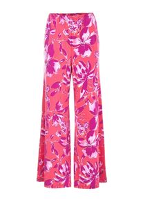 2-in-1-Hose GOLDNER "Palazzo-Hose mit sommerlichem Druck", Damen, Gr. 46, N-Gr, rosa (pink, mandarine, gebl&uuml;mt), Obermaterial: 95% Polyester PES. 5% Elasthan EL., Hosen 2-in-1-Hose