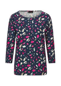 Kurzarmshirt GOLDNER "Kurzgr&ouml;&szlig;e Florales Jerseyshirt, Paisley-Muster", Damen, Gr. 22, blau (marine, gemustert), Obermaterial: 95% Baumwolle CO. 5% Elasthan EL., Shirts Kurzarmshirt, U-Boot-Ausschnitt