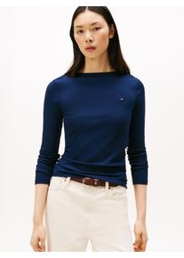 Langarmshirt Tommy Hilfiger "SLIM 5X2 RIB BOAT-NK LS mit U-Boot Ausschnitt und Rippstruktur", Damen, Gr. XXXL(46), blau (schwarz night navy), Single Jersey, Obermaterial: 95% Viskose, 5% Elasthan, unifarben, figurbetont normal, U-Boot-Ausschnitt, Shirts Langarmshirt, unifarben, casual, slim fit, Viskosemix, U-Boot-Ausschnitt