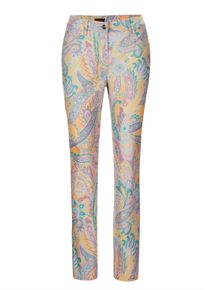 Chinohose GOLDNER "Elegante Hose LOUISA mit Paisley-Muster", Damen, Gr. 46, N-Gr, lila (flieder, graugr&uuml;n, gemustert), Obermaterial: 68% Baumwolle CO. 29% Polyester PES. 3% Elasthan EL., Hosen Chinohose