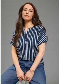 T-Shirt LAURA SCOTT CURVE, Damen, Gr. 48/50, navy, creme, Jersey, Obermaterial: 95% Viskose, 5% Elasthan, gestreift, figurumspielend h&uuml;ftbedeckend, Rundhals, Shirts T-Shirt, casual Stil, Streifen-Optik, figurumspielende Passform