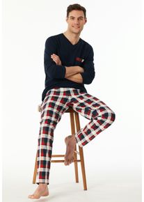 Schlafanzug Schiesser "Family", Herren, Gr. 48, 804, nachtblau, Single Jersey, Obermaterial: 100% Baumwolle, bequem lang, V-Ausschnitt, Homewear-Sets Schlafanzug, V-Ausschnitt, Brusttasche, Langarm, Hose kariert