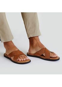 LANDS' END Leder-Pantolette mit &uuml;berkreuzten Ristb&auml;ndern, Herren,  Beige, Leder, by Lands' End