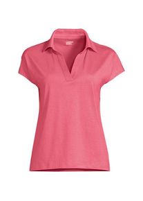 LANDS' END Supima-Poloshirt mit V-Ausschnitt, Damen,  Pink, Baumwolle, by Lands' End