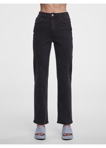 Straight-Jeans Pieces "PCKELLY HW STRAIGHT JEANS BL102 NOOS BC", Damen, Gr. 32, L&auml;nge 30, schwarz, Denim/Jeans, Obermaterial: 99% Baumwolle, 1% Elasthan, unifarben, Jeans Straight-Jeans