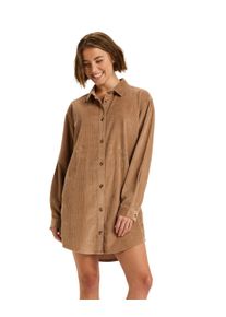 Hemdblusenkleid Roxy "Wavy Lights", Damen, Gr. M, US-Gr&ouml;&szlig;en, woodsmoke, Obermaterial: 100% Walkfrottier;, Kleider Hemdblusenkleid