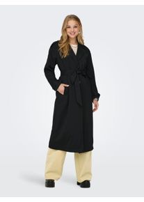 Trenchcoat Only "ONLLINE X-LONG TRENCHCOAT OTW NOOS", Damen, Gr. XS, schwarz, Web, Obermaterial: 100% Polyester, unifarben, l&auml;ssig geschnitten, V-Ausschnitt, M&auml;ntel Trenchcoat, mit Bindeg&uuml;rtel an der Taille - 2 Seitentaschen