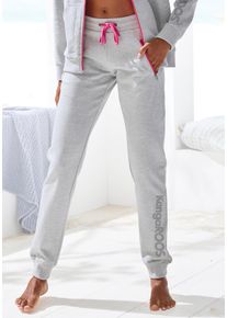 Sweathose Kangaroos, Damen, Gr. 44/46, N-Gr, grau, Single Jersey, Obermaterial: 60% Baumwolle, 40% Polyester, bedruckt, kontrastfarbene Details, meliert, unifarben mit Farbeinsatz, Basic lang, Hosen Sweathose, mit kontrastfarbenen Details, Loungewear, Topseller