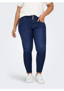 Skinny-fit-Jeans Only CARMAKOMA "CARANNA HW SKINNY ANK MBD DNM ANA", Damen, Gr. 46, L&auml;nge 32, blau (medium blau denim), Denim/Jeans, Obermaterial: 70% Baumwolle, 25% Polyester, 3% Viskose, 2% Elasthan, unifarben, skinny fit kn&ouml;chelfrei, Jeans Skinny-fit-Jeans