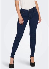 Skinny-fit-Jeans Only "ONLRAIN LIFE REG SKINNY DNM", Damen, Gr. XS (34), L&auml;nge 34, blau (dunkelblau denim), Denim/Jeans, Obermaterial: 53% Viskose (LENZING&trade; ECOVERO&trade;), 29% Baumwolle, 17% Polyester, 1% Elasthan, unifarben, skinny fit kn&ouml;chellang, Jeans Skinny-fit-Jeans, mit G&uuml;rtelschlaufen