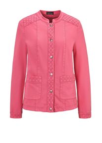 Kurzjacke GOLDNER "Jeansjacke", Damen, Gr. 52, rosa (pink), Obermaterial: 55% Lyocell CLY. 43% Baumwolle CO. 2% Elasthan EL., Manschette, Jacken Kurzjacke, Bes&auml;tze aus Lochspitze