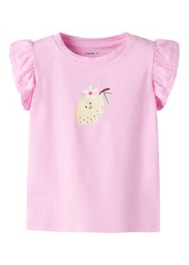 T-Shirt name it "NMFFLITTAZ SS TOP BOX", M&auml;dchen, Gr. 122/128, pirouette, Jersey, Obermaterial: 95% Baumwolle, 5% Elasthan, bedruckt, unifarben, normal h&uuml;ftlang, Rundhals, Fl&uuml;gel&auml;rmel R&uuml;schen, Shirts T-Shirt