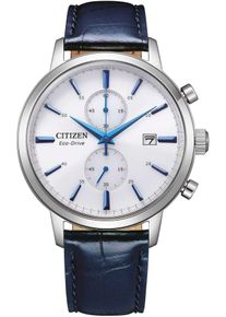 Chronograph Citizen, blau (dunkelblau), Armbanduhren, Damen, Chronograph, Armbanduhr, Herrenuhr, Solar, Stoppfunktion, Lederarmband
