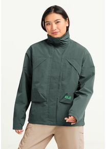 Funktionsjacke Jack Wolfskin "FIND THE WILD JKT W", Damen, Gr. L (42/44), sago palm, Web, Obermaterial: 86% Polyamid, 14% Elasthan. Futter: 100% Polyester, kariert, unifarben, Basic Po-bedeckend, elastischer Bund, Jacken Funktionsjacke, winddicht, atmungsaktiv, &Uuml;bergangsjacke, hoher Stehkragen