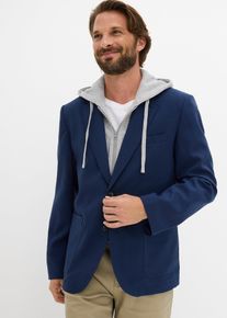 bonprix 2-in-1 Sakko mit herausnehmbaren Kapuzeneinsatz, blau, Gr.62, Modernes Sakko im Regular Fit mit stylischem Reverskragen und abnehmbarer Kapuze f&uuml;r einen l&auml;ssig-urbanen Look