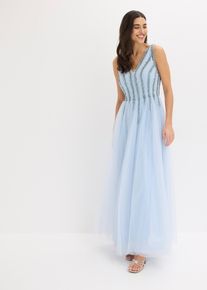 bonprix Maxikleid aus feinem T&uuml;ll mit Paillettenstickerei, blau, Gr.38, Modern und feminin: Abendkleid in Maxi-L&auml;nge aus feinem T&uuml;ll mit weitem Rock und im Oberteil mit wundersch&ouml;ner Paillettenstickerei dekoriert