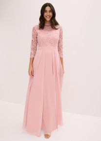 bonprix Maxikleid mit Spitze, rosa, Gr.46, Bezauberndes Abendkleid mit Spitze im Oberteil und einem Rock aus strukturiertem Crepe sowie einem &uuml;berlappendem Rock aus feinem Chiffon.