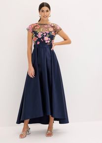 bonprix Maxikleid aus gl&auml;nzendem Satin mit Spitze, blau, Gr.32, Bezauberndes Maxikleid aus gl&auml;nzendem Satin mit floraler Stickerei im Oberteil und G&uuml;rtel