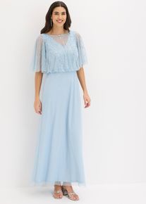 bonprix Maxikleid aus feinem T&uuml;ll mit Paillettenstickerei, blau, Gr.48, Klassisch und feminin: Abendkleid in Maxi-L&auml;nge aus feinem T&uuml;ll mit Paillettenstickerei