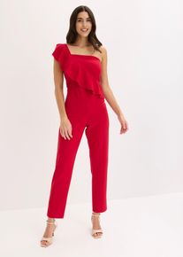bonprix One-Shoulder Overall aus strukturiertem Crep&eacute;, rot, Gr.50, Overall aus strukturiertem Crep&eacute; mit One-Shoulder Ausschnitt und asymmetrischem Volant