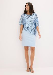 bonprix Cocktailkleid mit Pailletten-&Uuml;berwurf, blau, Gr.50, Cocktailkleid aus strukturiertem Crep&eacute; mit Pailletten-&Uuml;berwurf