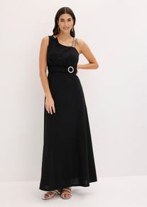 bonprix Abendkleid aus strukturiertem Crepe mit Drapierung, schwarz, Gr.46, Maxikleid aus strukturiertem Crep&eacute; mit Drapierung und Schmuckschnalle