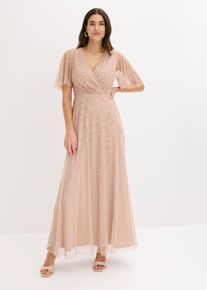 bonprix Abendkleid aus zartem T&uuml;ll mit Paillettenstickerei, beige, Gr.38, Maxikleid aus zartem T&uuml;ll mit Paillettenstickerei