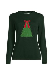 LANDS' END Feinstrick-Weihnachtspullover Schleife, Damen,  Gr&uuml;n, Baumwolle/Polyester/Metall, by Lands' End