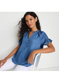 LANDS' END Bluse aus TENCEL mit R&uuml;schenkragen, Damen,  Blau, Kunstseide/Lyocell (Viskose), by Lands' End
