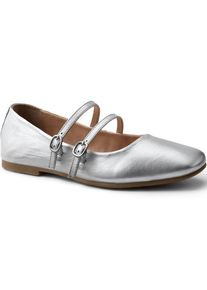LANDS' END Mary Jane Schuhe mit Doppelriemen, Damen,  Grau, Leder, by Lands' End