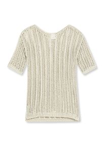 Madeleine Mode Longpullover MADELEINE "Strickpullover Luftiger Sommerpullover mit Ajour-Muster", Damen, Gr. 44/46, wei&szlig; (wollwei&szlig;), Obermaterial: 75% Baumwolle CO. 25% Polyamid PA., Modern, gerade, U-Boot-Ausschnitt, Pullover Longpullover