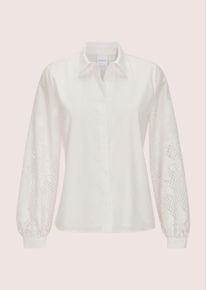 Madeleine Mode Langarmbluse MADELEINE "Hemdbluse Blusenshirt mit Lochstickerei", Damen, Gr. 38, wei&szlig; (wollwei&szlig;), Obermaterial: 80% Polyester PES. 20% Baumwolle CO., Modern, gerade, Blusen Langarmbluse, Langarm mit Spitzen&auml;rmeln
