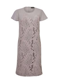 Abendkleid GOLDNER "Kleid aus sommerlicher Spitze", Damen, Gr. 44, N-Gr, grau (taupe), Obermaterial: 100% Polyester PES., festlich, Halbarm, Kleider Abendkleid, mit kleinen Fl&uuml;gel&auml;rmelchen