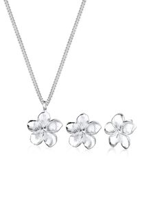 Ohrring und Ketten Set Elli "Schmuckset Frangipani Bl&uuml;te 925 Sterling Silber" Gr. 45, silber, Schmuck_Sets, Damen, Blacklist, Silber 925 (Sterlingsilber), Ohrring und Ketten Set
