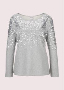 Madeleine Mode Langarmshirt MADELEINE "Sweatshirt Glitzeroberteil mit funkelnden Details", Damen, Gr. 38, silber (graumelange, silberfarben), Obermaterial: 60% Polyester PES. 24% Viskose CV. 16% metallisierte Fasern MTF., Modern, normal, Shirts Langarmshirt, Glanzeffekte durch Pailletten